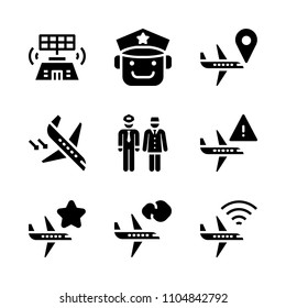 9 Airport icons vector set. advertising, captain, male and information illustration for web.
