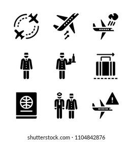 9 Airport icons vector set. identification, atmosphere, passport and cargo illustration for web.