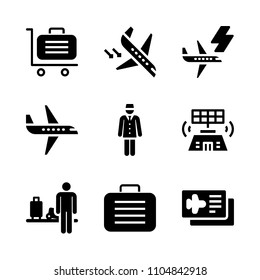 9 Airport icons vector set. international, pass, tourism and isolated illustration for web.