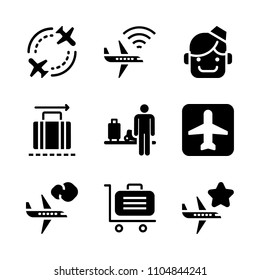 9 Airport icons vector set. landing, gate, aeroplane and station illustration for web.