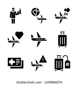 9 Airport icons vector set. young, retro, occupation and fly illustration for web.