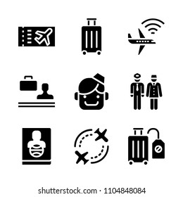 9 Airport icons vector set. set, business, passenger and symbol illustration for web.