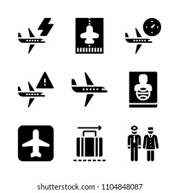 9 Airport icons vector set. success, retro, captain and plane illustration for web.