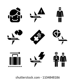 9 Airport icons vector set. fashion, woman, card and happiness illustration for web.