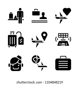 9 Airport icons vector set. terminal, graphic, background and international illustration for web.