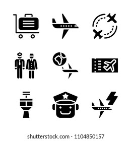 9 Airport icons vector set. airplane, construction, terminal and flight illustration for web.