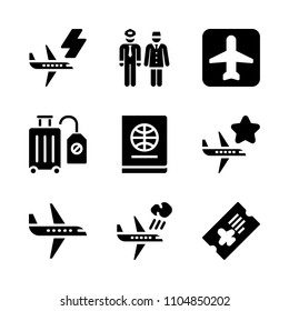 9 Airport icons vector set. turbine, business, wing and journey illustration for web.