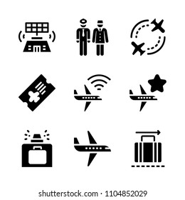 9 Airport icons vector set. retro, atmosphere, paper and voyage illustration for web.