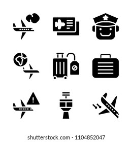 9 Airport icons vector set. controller, outdoors, icon and holiday illustration for web.