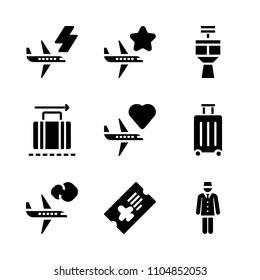 9 Airport icons vector set. vintage, terminal, indoor and travelling illustration for web.