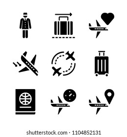 9 Airport icons vector set. airport, hostess, blank and foreign illustration for web.