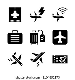 9 Airport icons vector set. timetable, blue, hotel and aeroplane illustration for web.