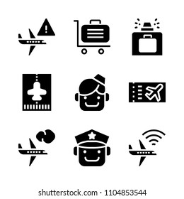 9 Airport icons vector set. handle, beautiful, terminal and male illustration for web.