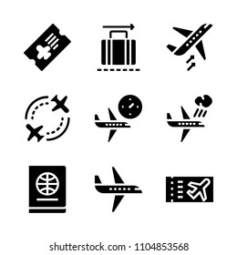 9 Airport icons vector set. coupon, train, trip and arrival illustration for web.