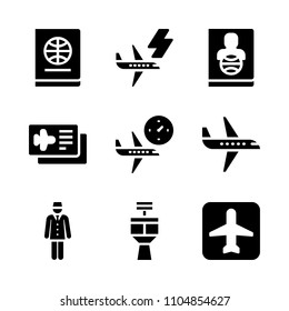 9 Airport icons vector set. work, vehicle, caucasian and employee illustration for web.