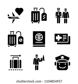 9 Airport icons vector set. luxury, atmosphere, foreign and air illustration for web.