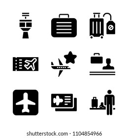 9 Airport icons vector set. briefcase, vector, sign and interior illustration for web.
