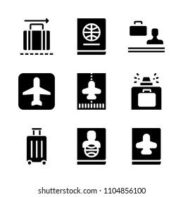 9 Airport icons vector set. tourist, landing, aeroplane and briefcase illustration for web.