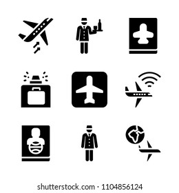 9 Airport icons vector set. air, icon, blue and staff illustration for web.