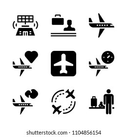9 Airport icons vector set. object, station, graphic and control illustration for web.