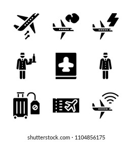 9 Airport icons vector set. sunrise, airline, attendant and tour illustration for web.