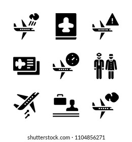 9 Airport icons vector set. window, gate, plane and high illustration for web.