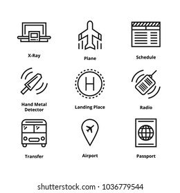 9 airport line icons.