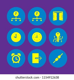 9 alarm icons in vector set. security system, clock, time and smart key illustration for web and graphic design