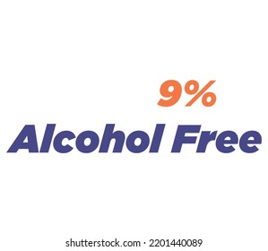 9% Alcohol Free Product Label Sign for product vector art illustration with stylish font and purple yellow color
