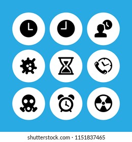 9 alert icons in vector set. radioactive, clock and virus illustration for web and graphic design