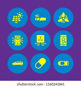 9 alternative icons in vector set. solar panel, marijuana, windmill and vehicle illustration for web and graphic design