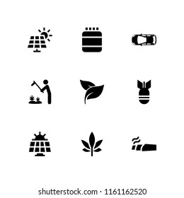 9 alternative icons in vector set. marijuana, marijuana plantation, bomb and solar panel illustration for web and graphic design