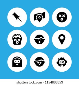 9 amazed icons in vector set. dazed, surprised, shocked and pin illustration for web and graphic design