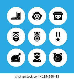 9 american icons in vector set. military, sporty, chicken and pork illustration for web and graphic design