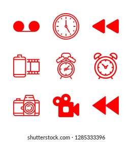 9 analog icons with rewind and clock in this set