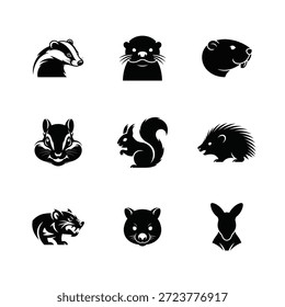 9 Cabeça animal vetor silhueta conjunto de feixes