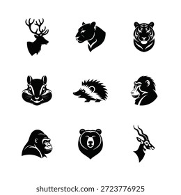 9 Tierkopf Vektor Silhouette Bündel Set