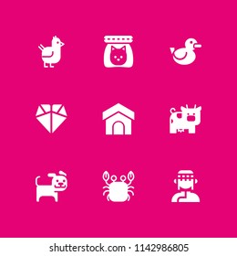 9 animal icon set with cow, crab and origami vector illustration for graphic design and web
