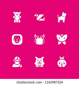 9 animal icon set with crab, origami and ape vector illustration for graphic design and web
