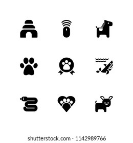 9 animal icon set with paw, beehive and shark vector illustration for graphic design and web