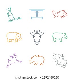 9 animal icons. Trendy animal icons white background. Included line icons such as hippopotamus, bear, deer, giraffe, fish, beehouse, kangaroo. animal icon for web and mobile.