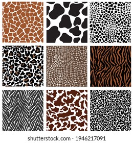 9 Animal Skin Print Seamless Pattern, Cheetah Leopard Cow Snake Tiger Zebra Alligator  Giraffe Seamless Pattern Textures Background svg