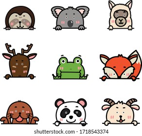 9 Animals cartoon set vector