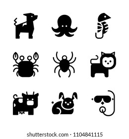9 Animals icons vector set. flat, market, meadow and scene illustration for web.