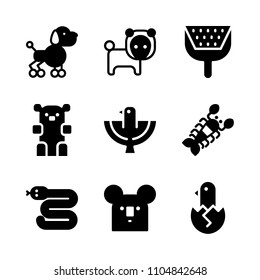 9 Animals icons vector set. gray, poultry, retro and comic illustration for web.