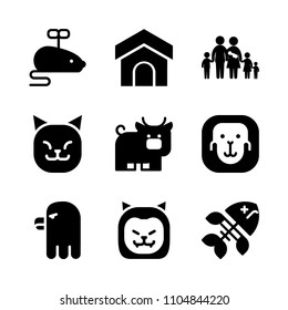 9 Animals icons vector set. longhorn, african, fur and fishbone illustration for web.