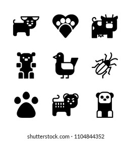 9 Animals icons vector set. funny, rooster, dead and creature illustration for web.