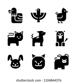 9 Animals icons vector set. barbecue, flight, pink and dangerous illustration for web.