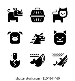 9 Animals icons vector set. water, gray, restaurant and hunting illustration for web.