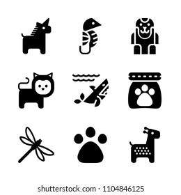9 Animals icons vector set. dog, green, dish and illustration illustration for web.